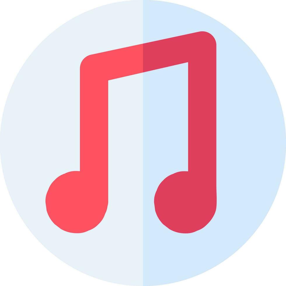 Red Music Note Icon on Blue Circle Background. vector