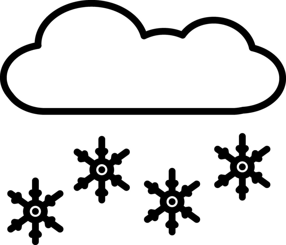 nube con copos de nieve icono en negro Delgado línea Arte. vector