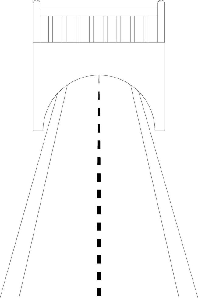 Tunnel with road in black line art. vector