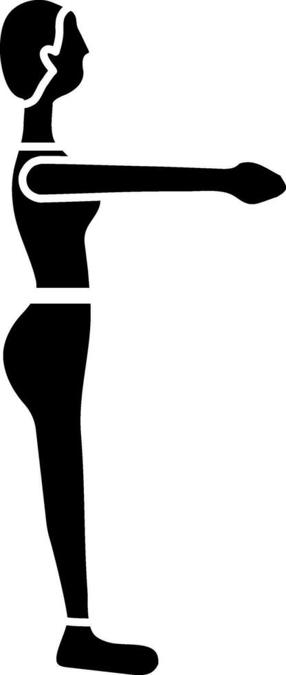 black and white Illustration of Front Arms Up with Woman Standing in Yoga Pose Icon. vector