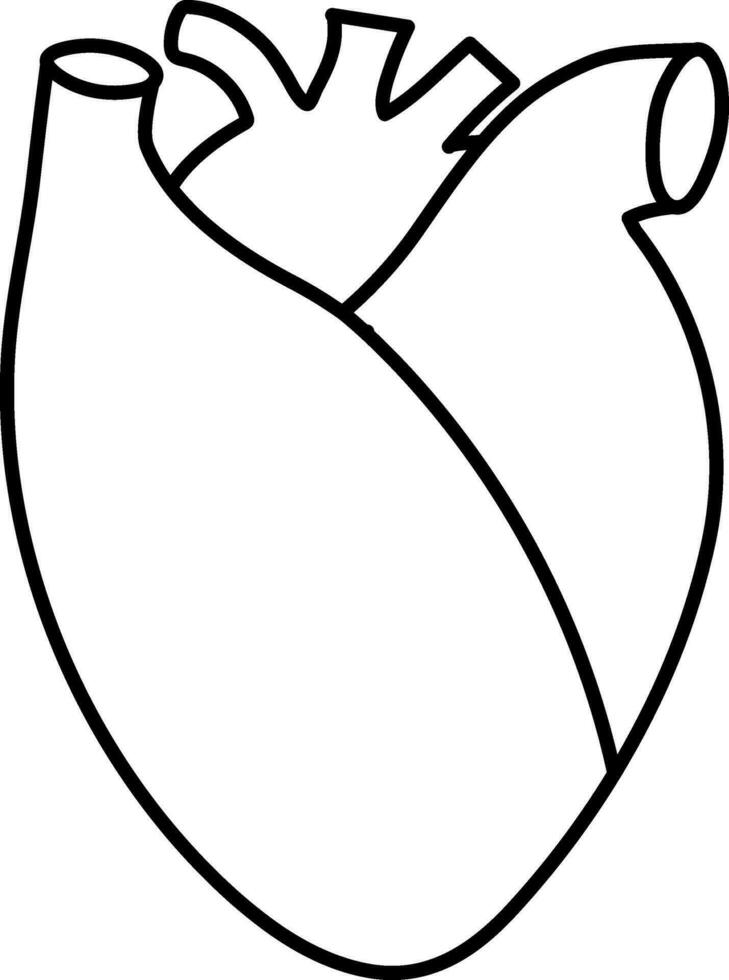Black line art human heart. vector