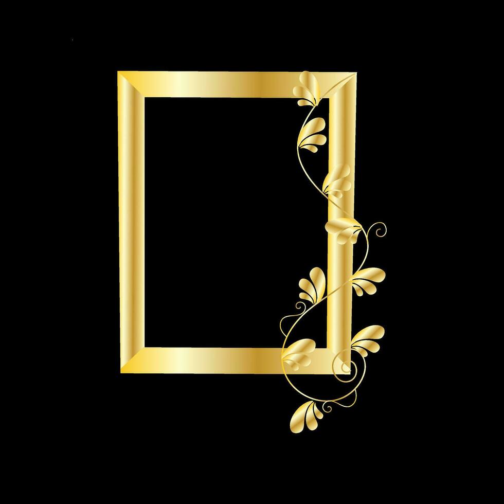 Photo frame is decorate with floral design on black background. vector