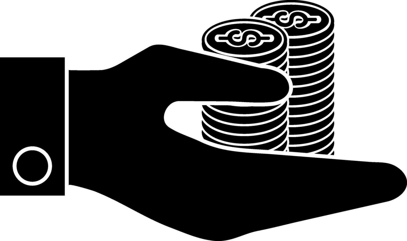 black and white hand holding stack of coins. vector