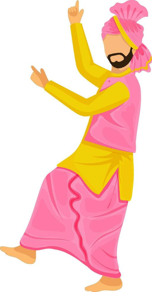 Cartoon Illustration Of Punjabi Man Dancing In Bhangra Dance Pose. vector