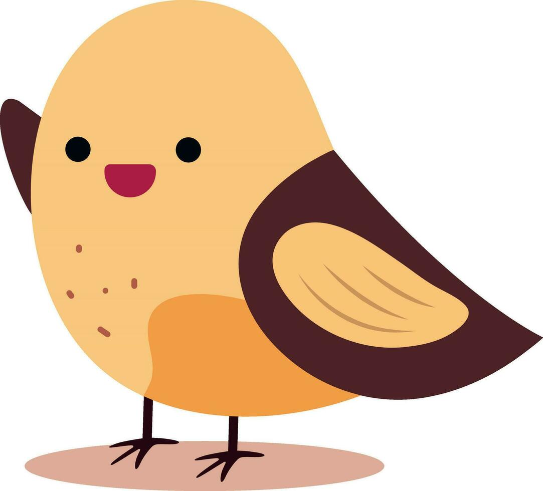 Pastel Yellow And Brown Cute Bird Icon In Flat Style. vector