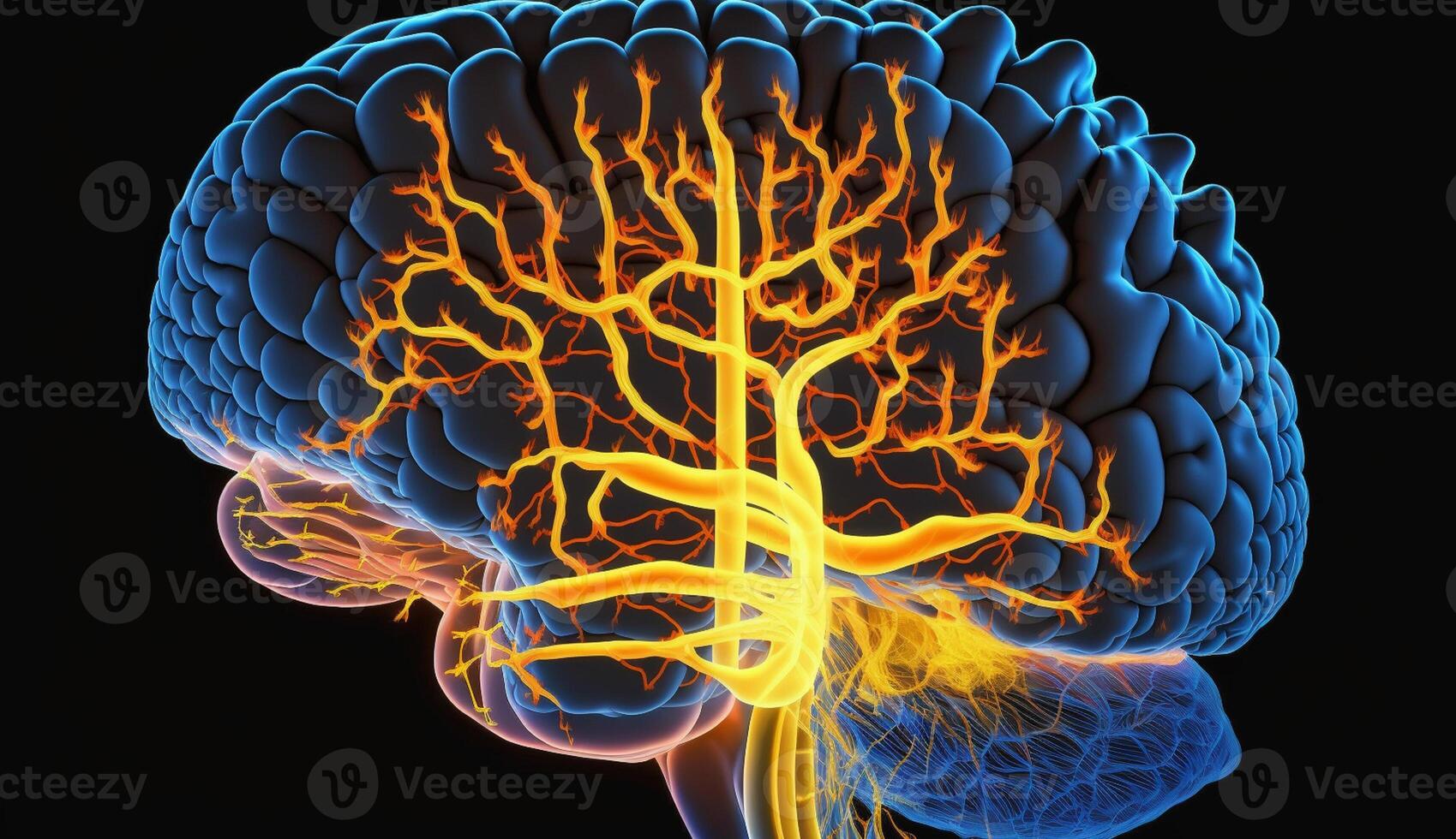 Blue science illustration of human brain anatomy generated by AI photo