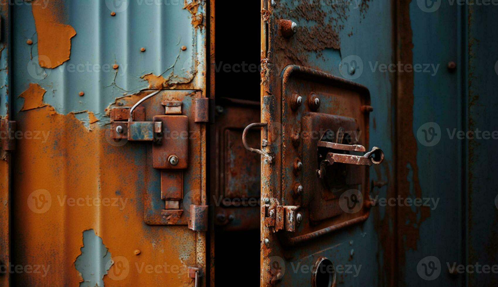 Rusty old steel lock weathered and obsolete generated by AI photo