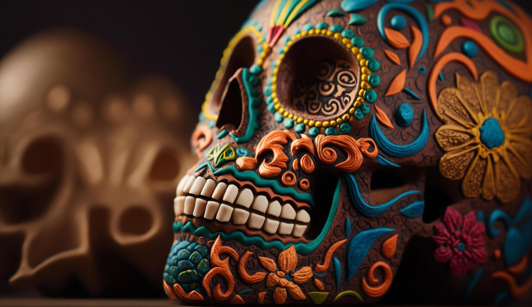 Spooky human skull decoration for Day of the Dead generated by AI photo