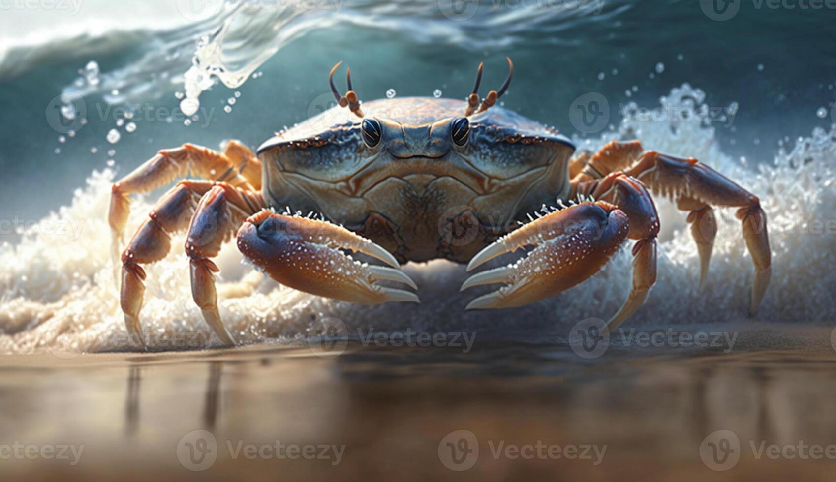 A close up of a fresh crab on sand generated by AI photo