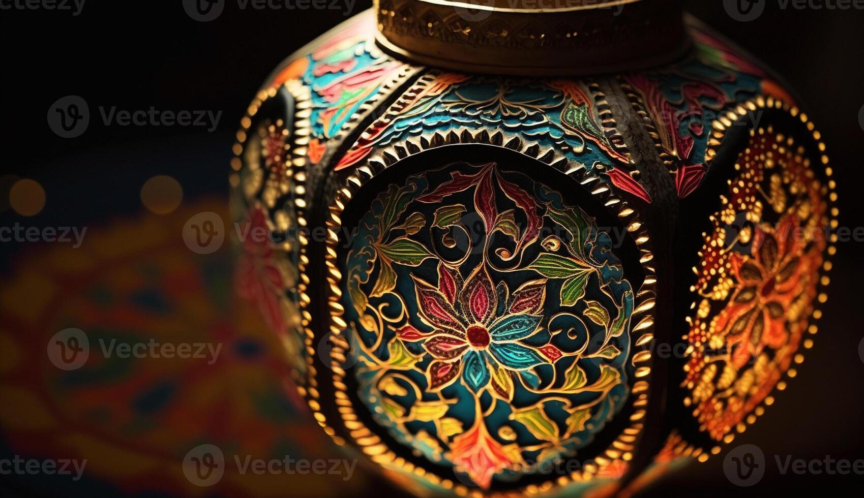 Ornate blue pottery vase with floral decoration generated by AI photo