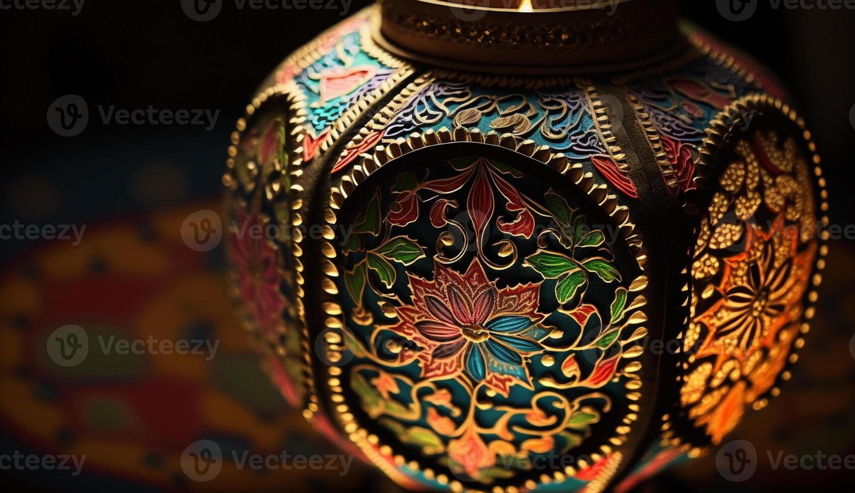 Ornate pottery vase with vibrant floral pattern generated by AI photo