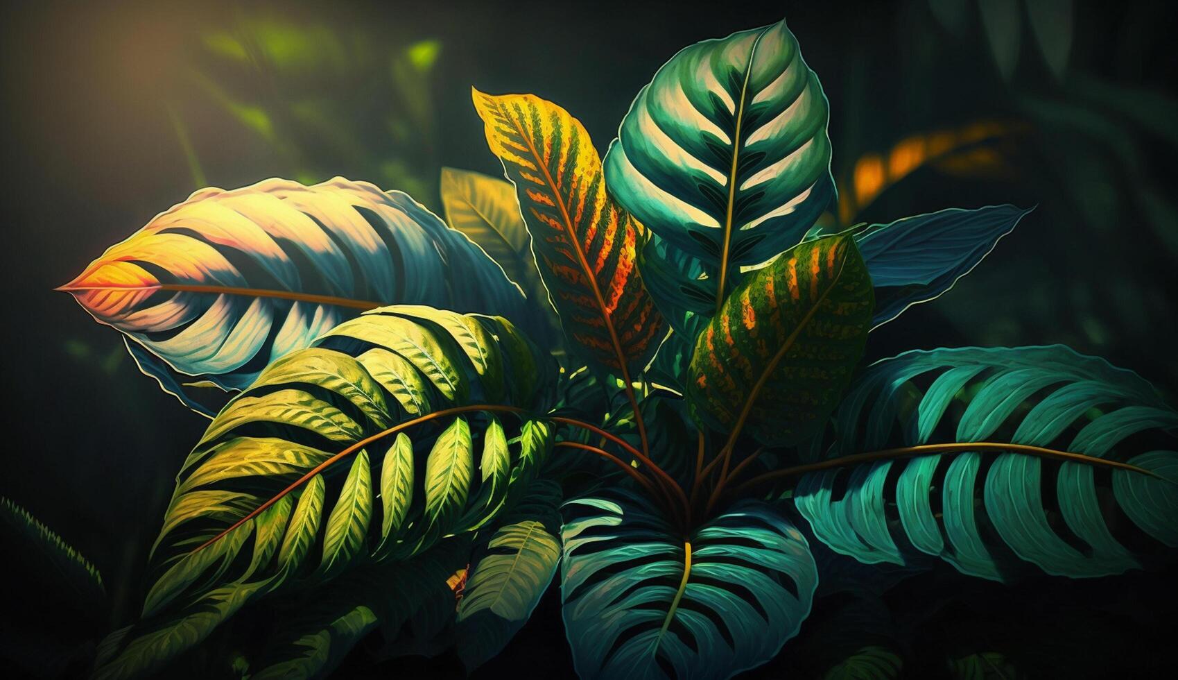 Green leafy ferns pop against tropical background generated by AI photo