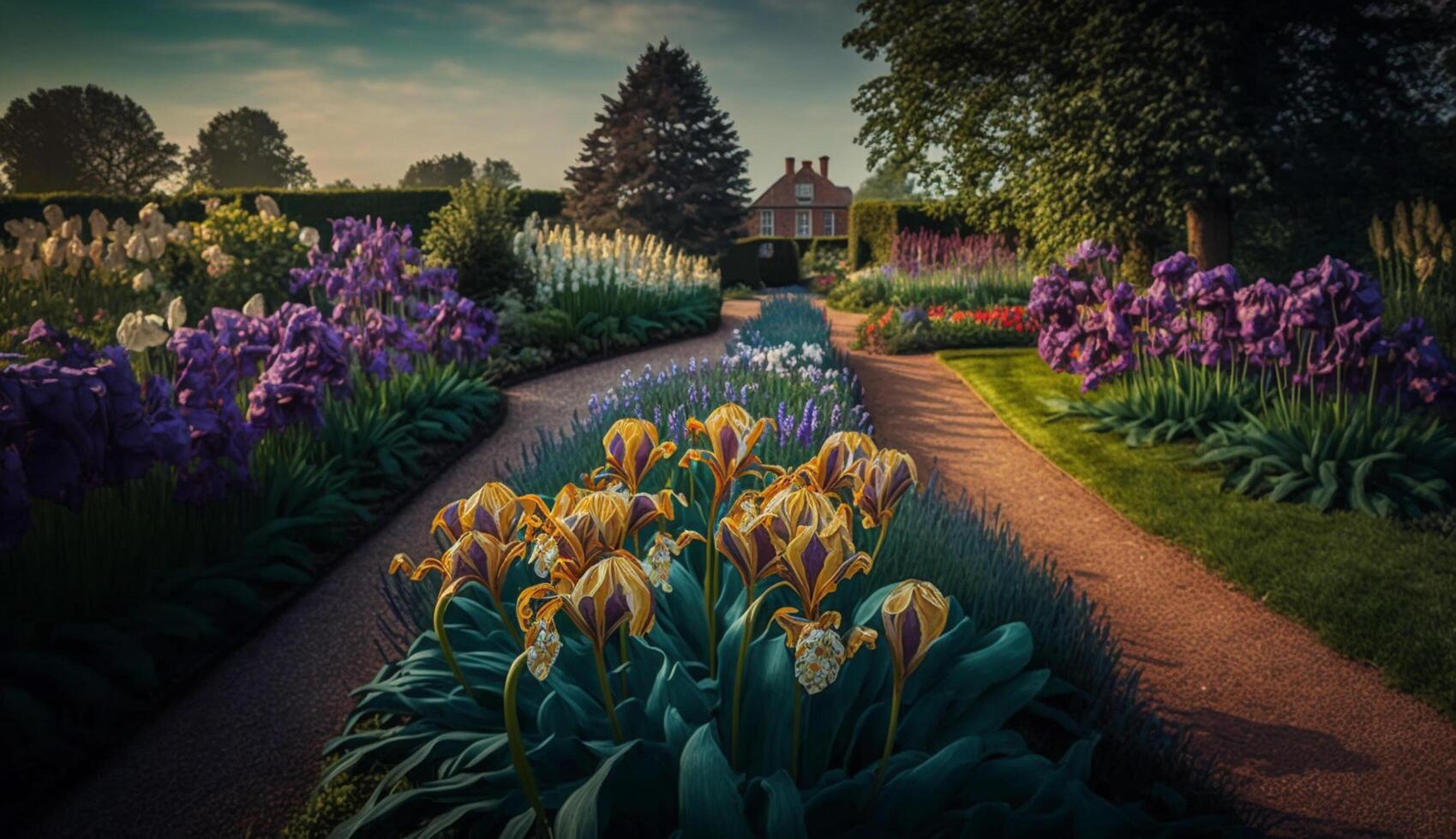 Nature beauty blooms in a formal garden generated by AI photo