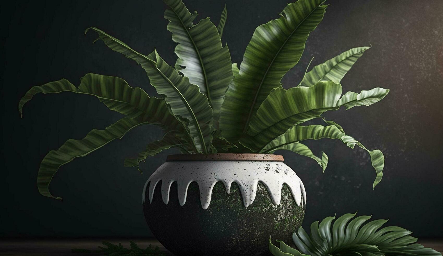 verde planta en flor maceta en contra oscuro pared generado por ai foto