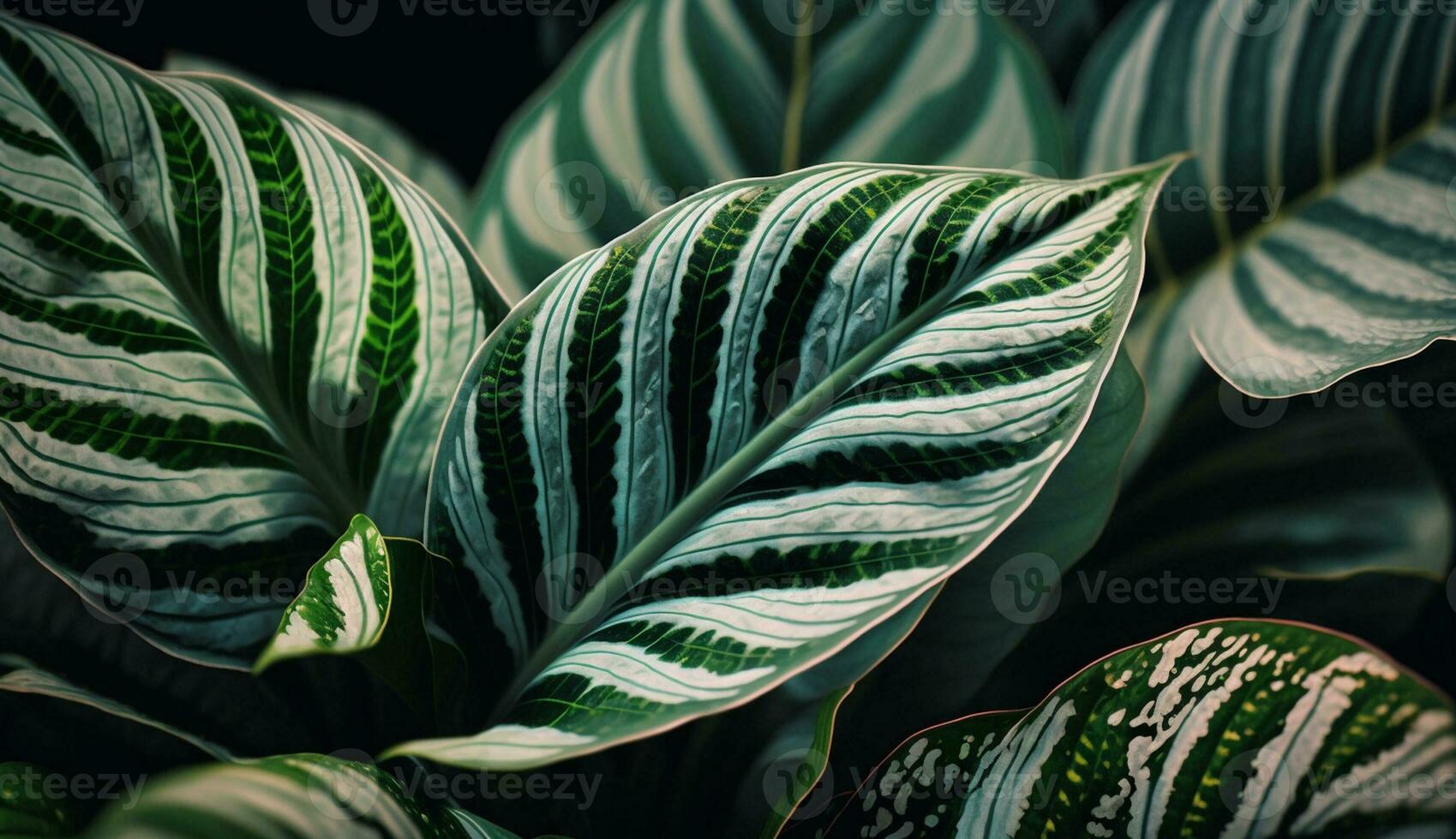 Green leaf pattern against blue tropical background generated by AI photo