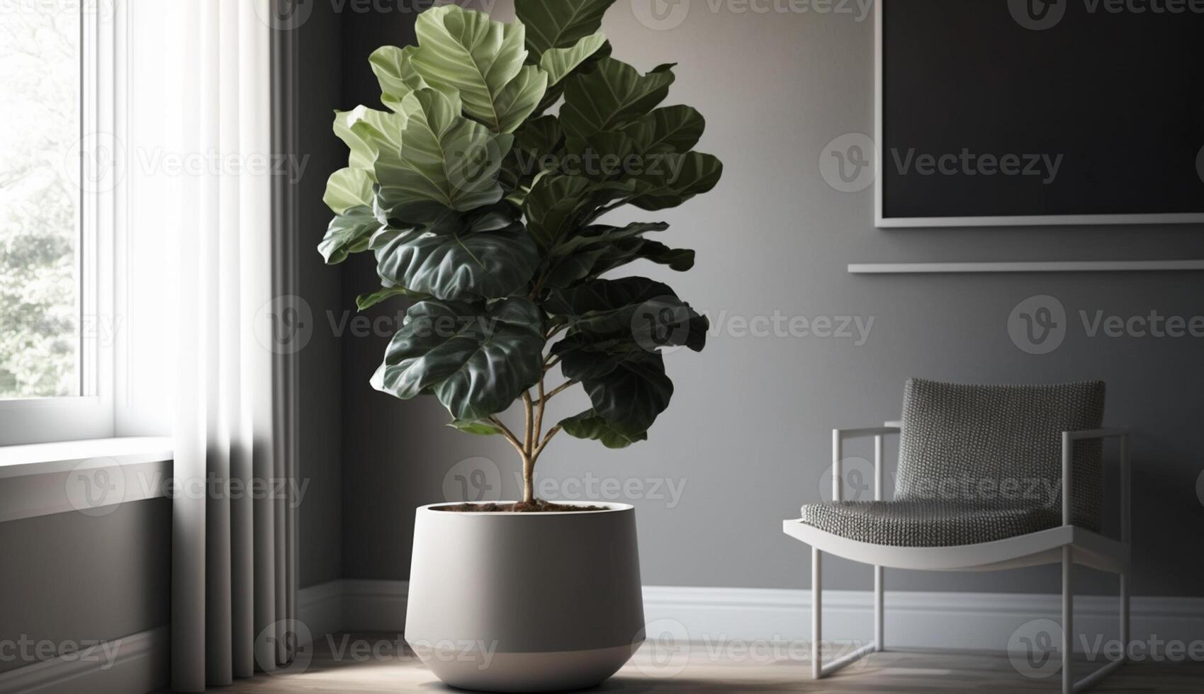 Indoor modern room with plant vase and nature generated by AI photo