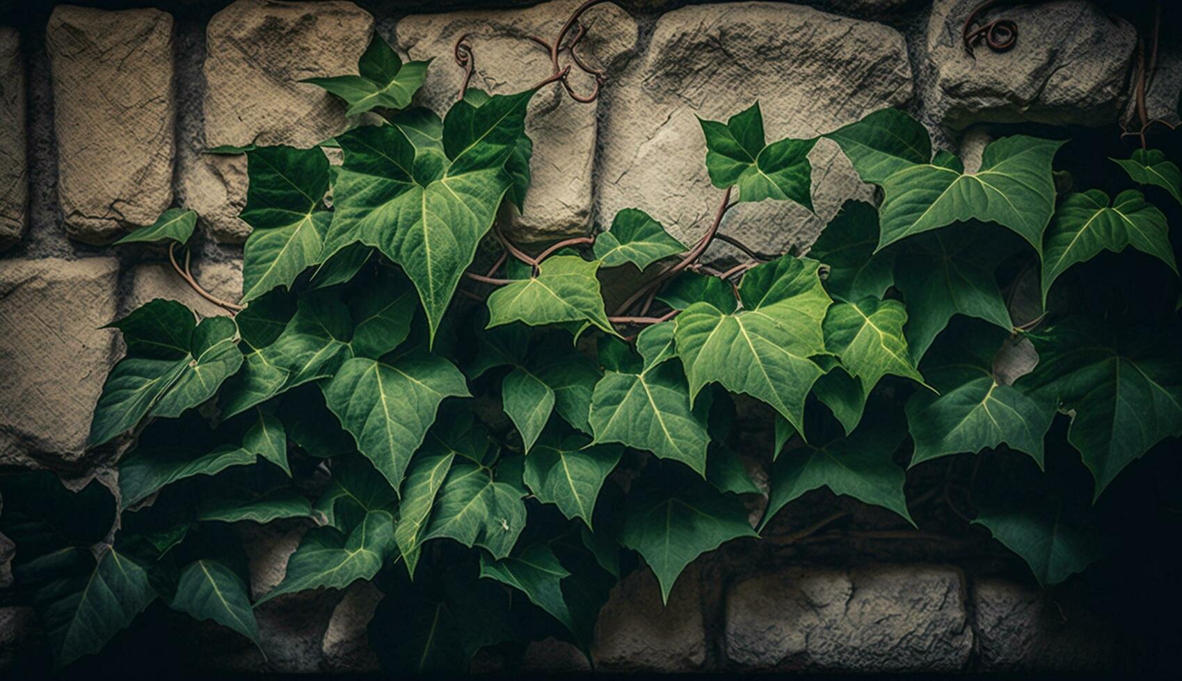 Leafy green tree branch close up against building wall generated by AI photo