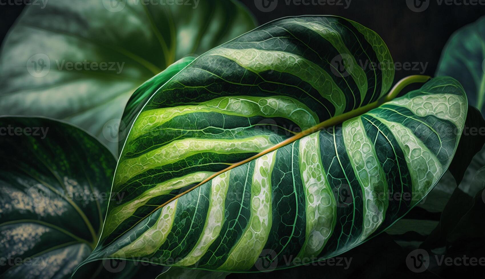 Green leaf veins create organic pattern on background generated by AI photo