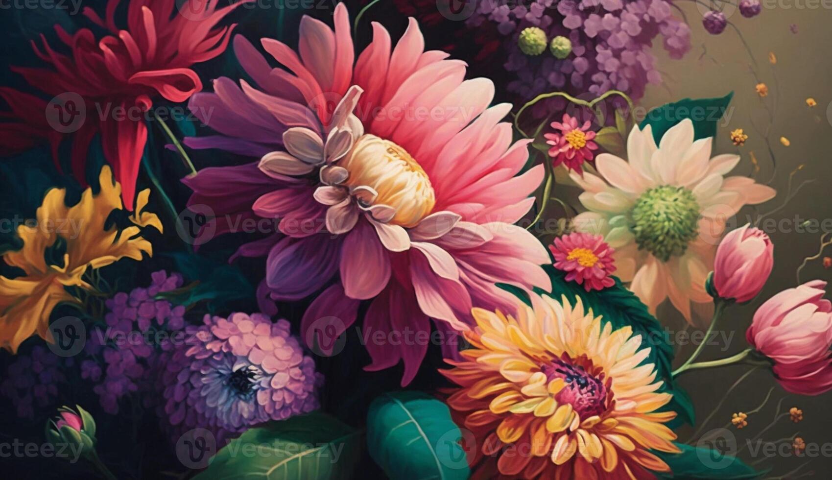 A beautiful floral wallpaper with purple blossoms ,generative AI