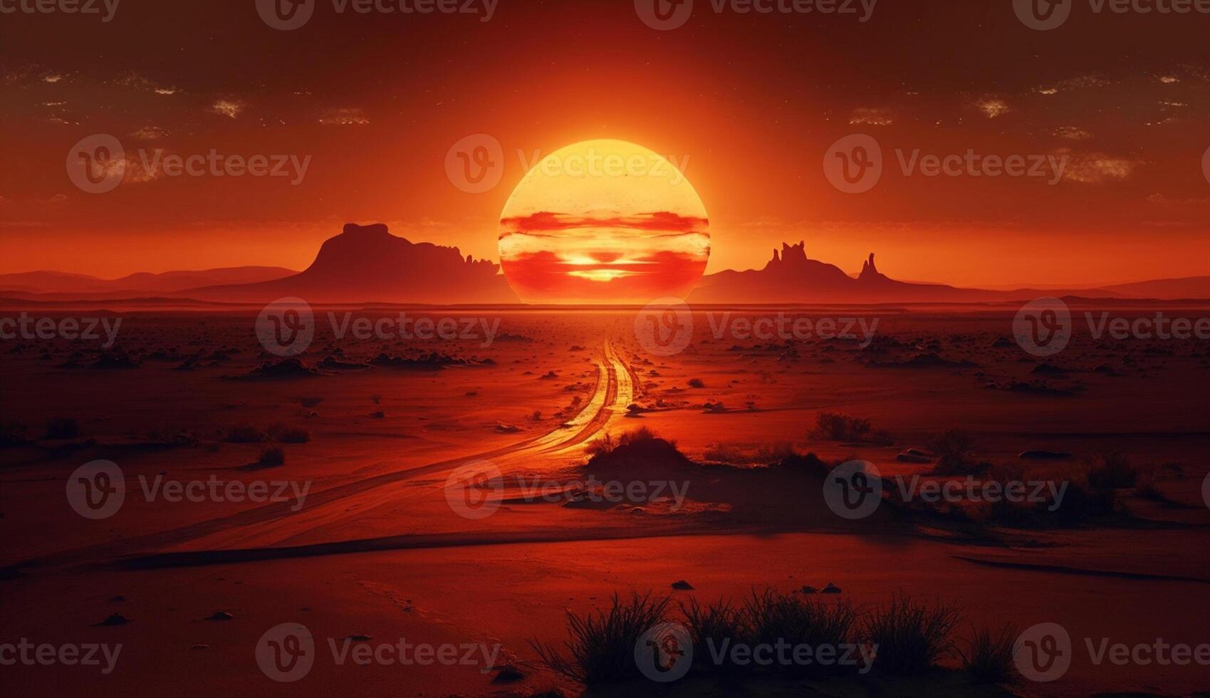 Sunset over Monument Valley, silhouettes majestically eroded sandstone ,generative AI photo