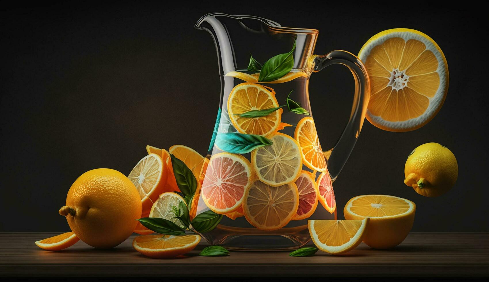 Fresh lemon slice in a healthy cocktail drink ,generative AI photo