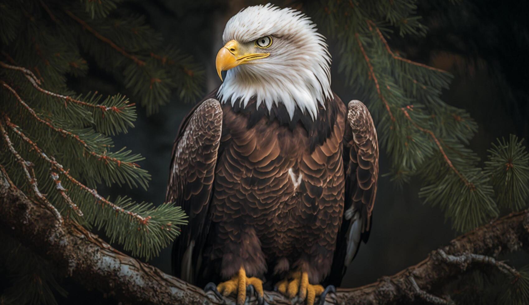 animal encaramado en árbol rama, calvo águila ,generativo ai foto