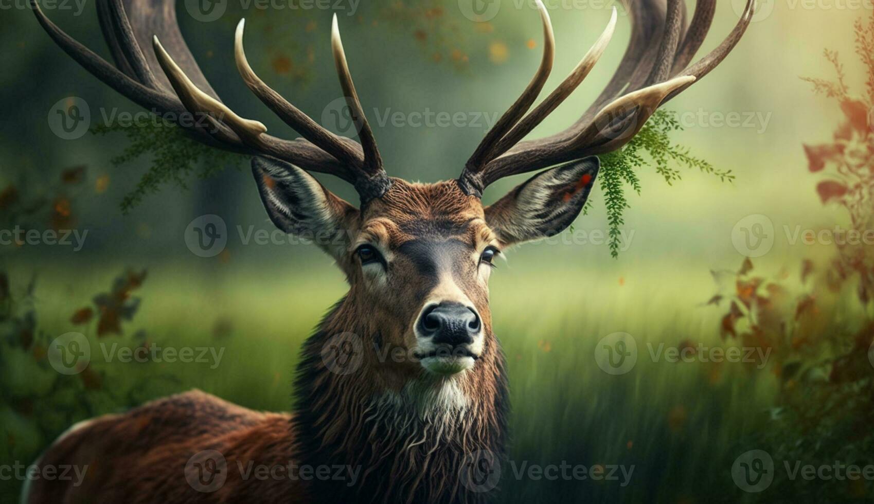 linda ciervo en verde bosque, cerca arriba retrato ,generativo ai foto
