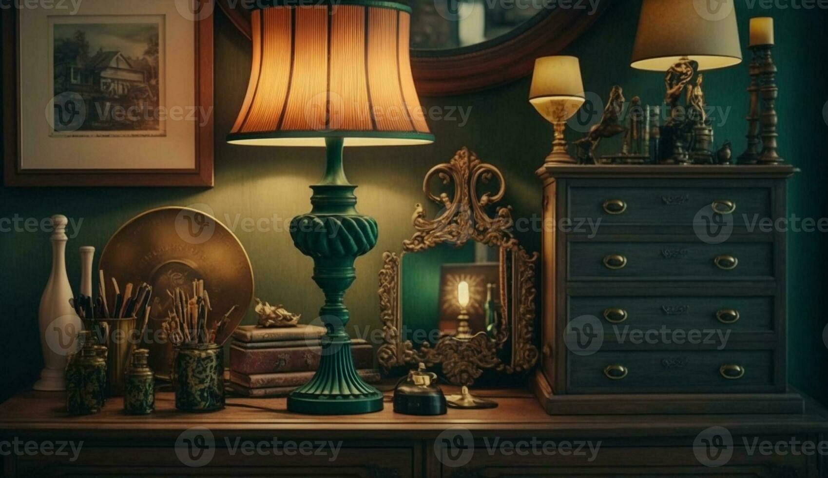Indoor home interior decoration with elegant candlelight ,generative AI photo