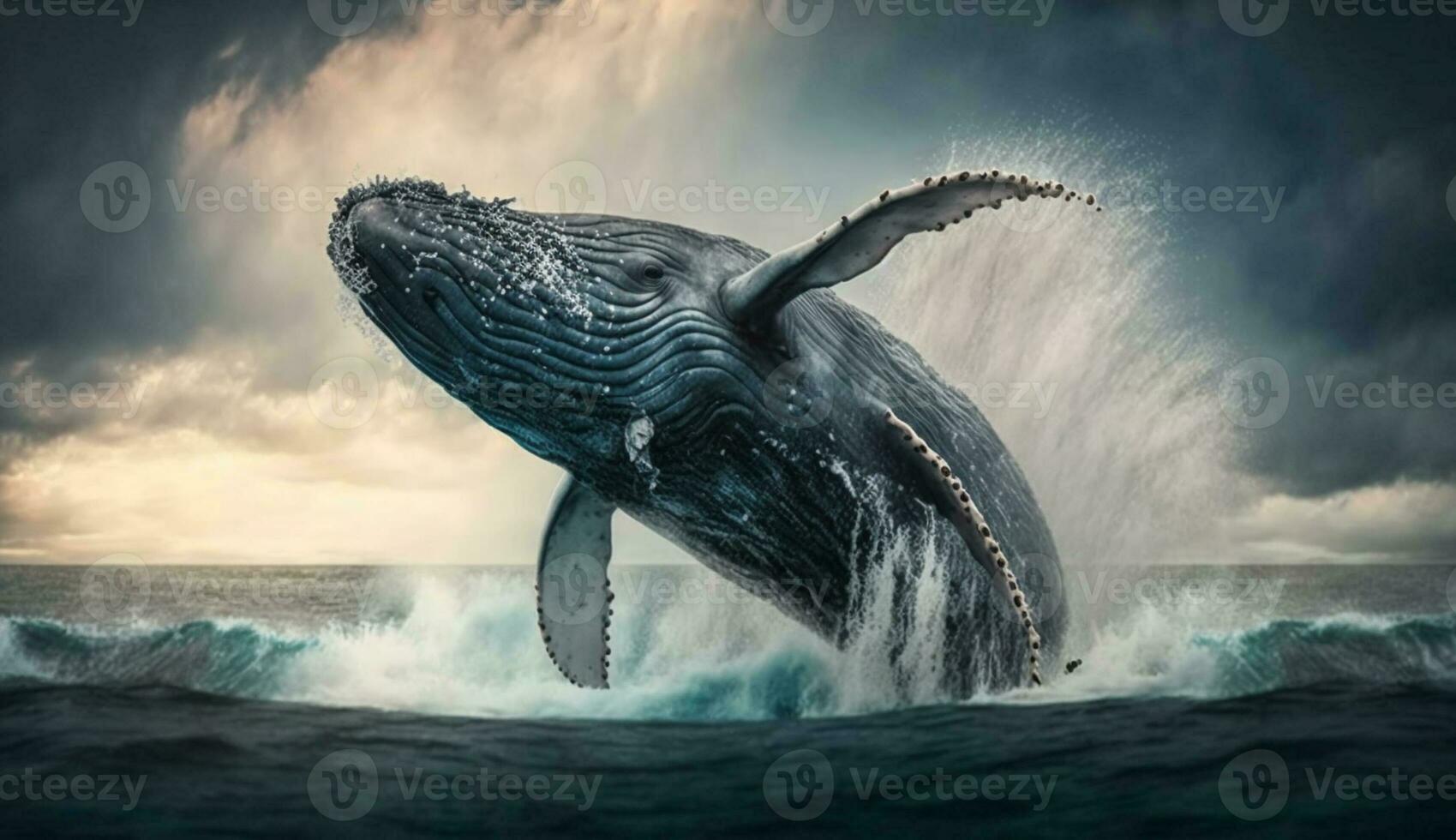 Underwater adventure watching majestic humpback whale splashing ,generative AI photo