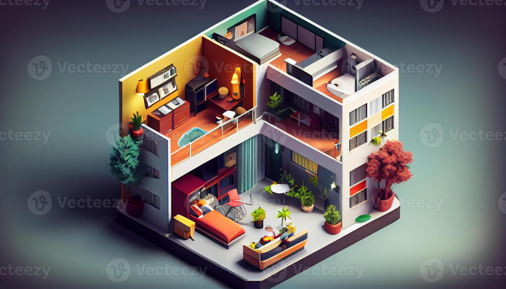 Modern apartment interior isometric design , photo