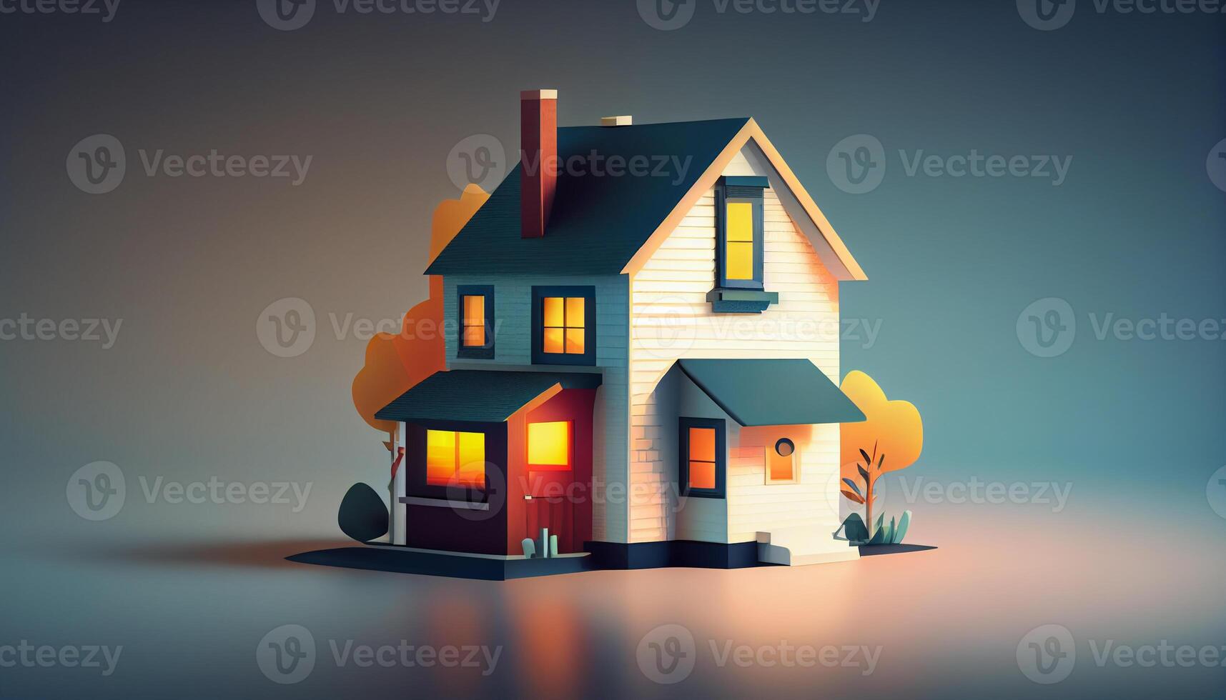 cute house front facade with lights , photo