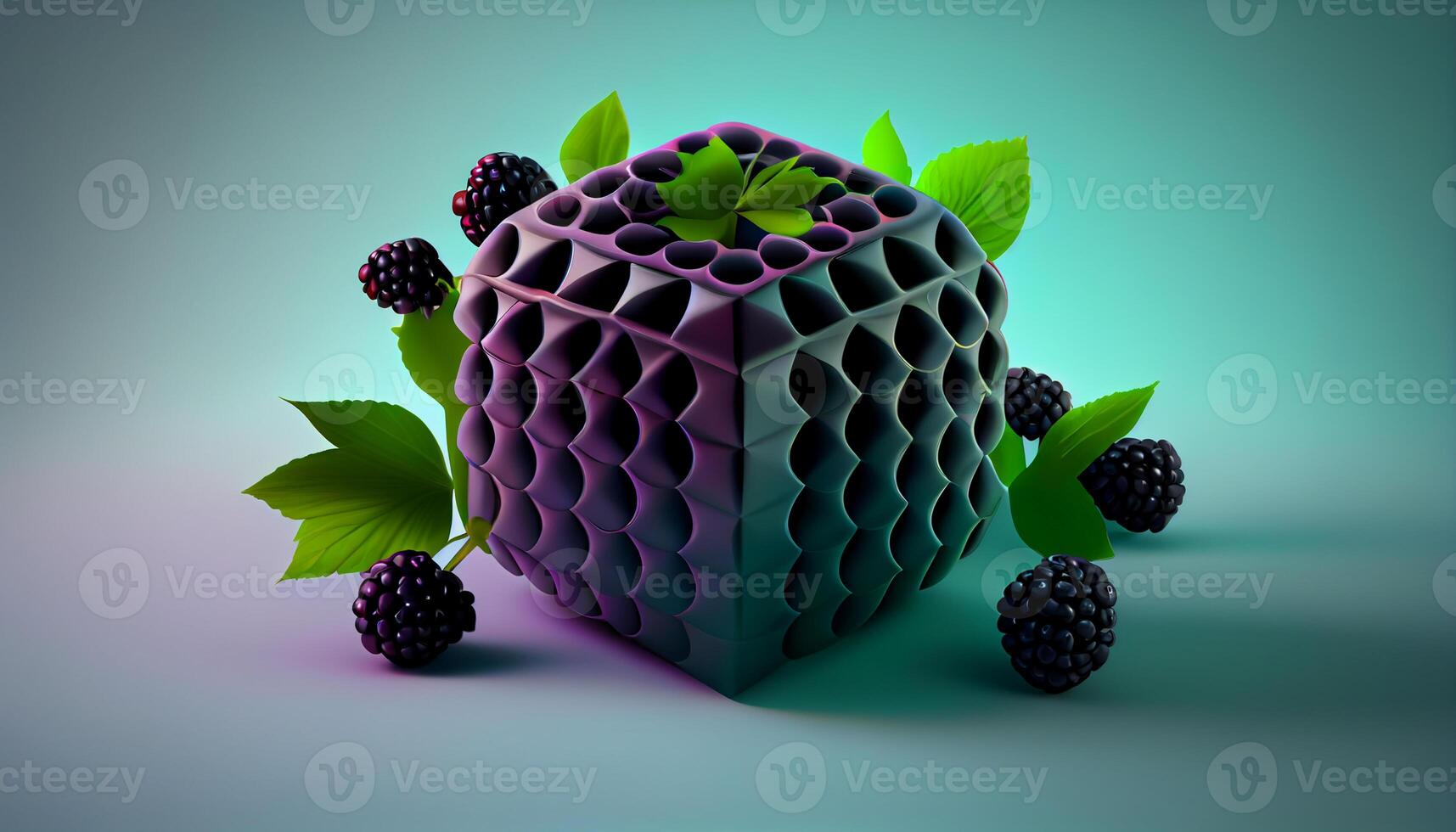 fresh blackberry with plastic cube fruit ,generative AI photo