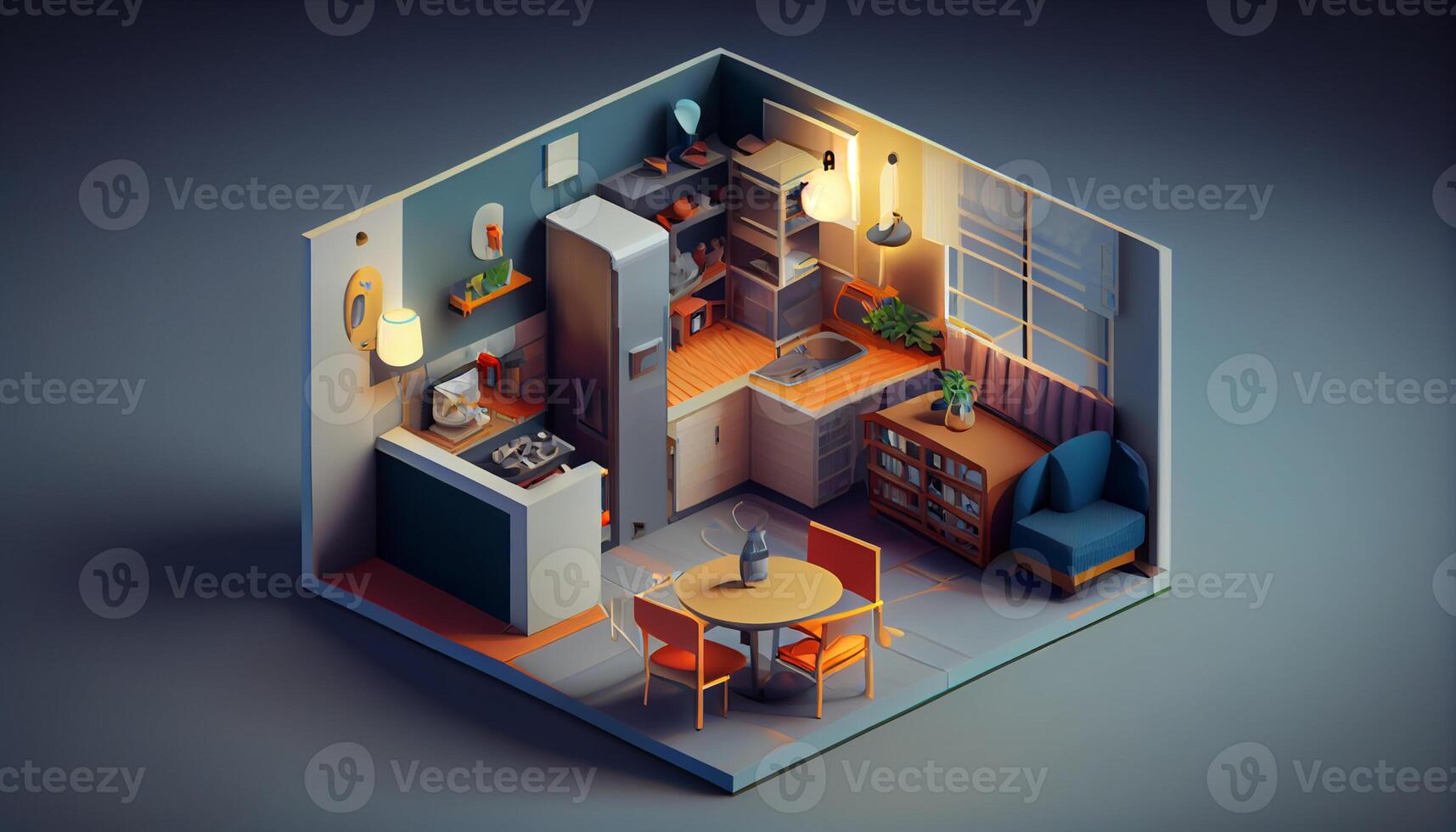 Indoors design domestic room modern illustration ,generative AI photo