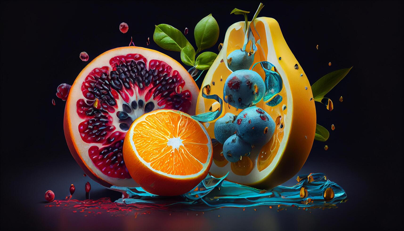fresh and healthy half fruits , photo