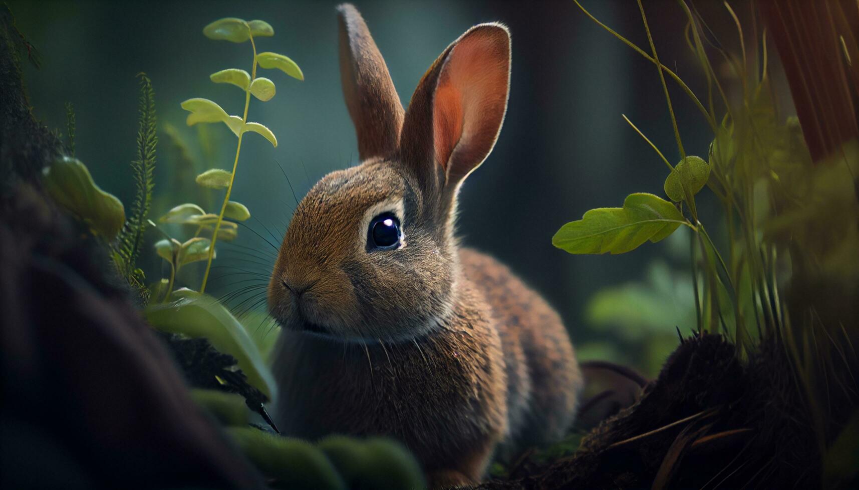 rabbit with plants realistic scene ,generative AI photo
