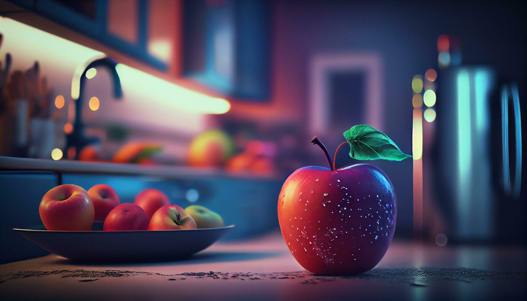 apples fresh fruits in the kitchen ,generative AI photo