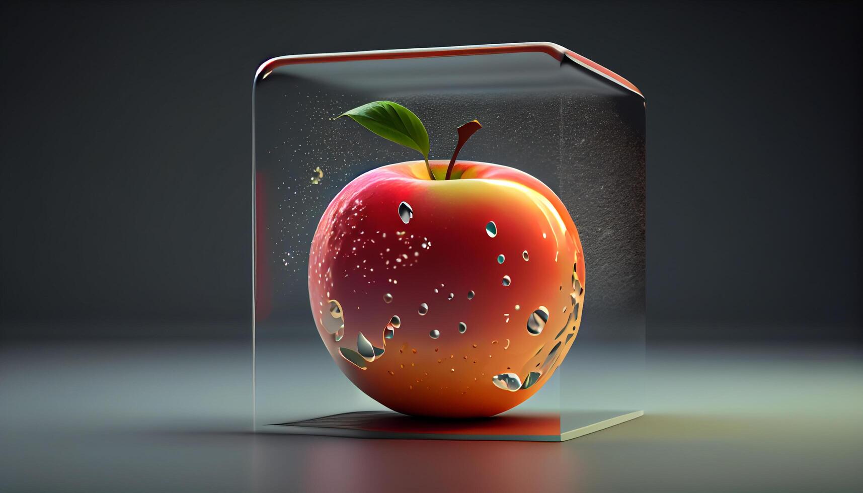 apple fresh fruit in transparent cube ,generative AI photo