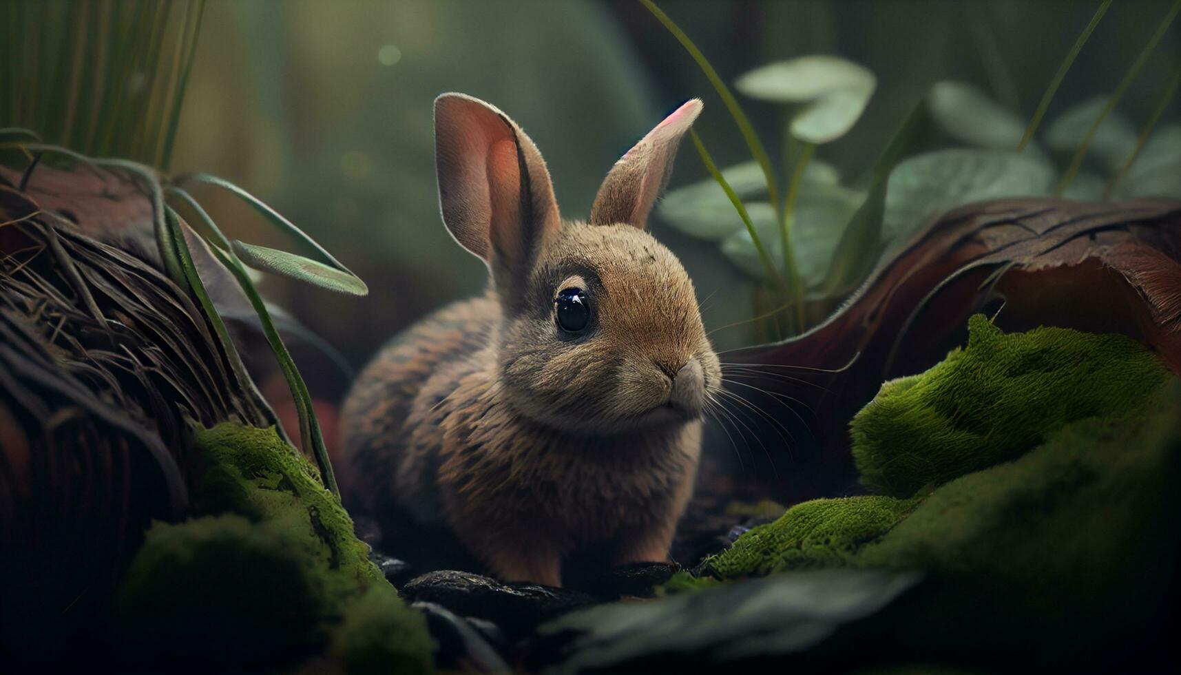 rabbit in its habitat realistic scene ,generative AI photo