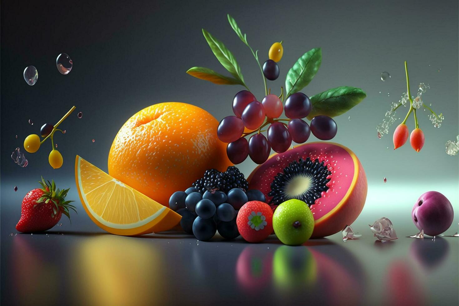 orange with grapes and fruits ,generative AI photo
