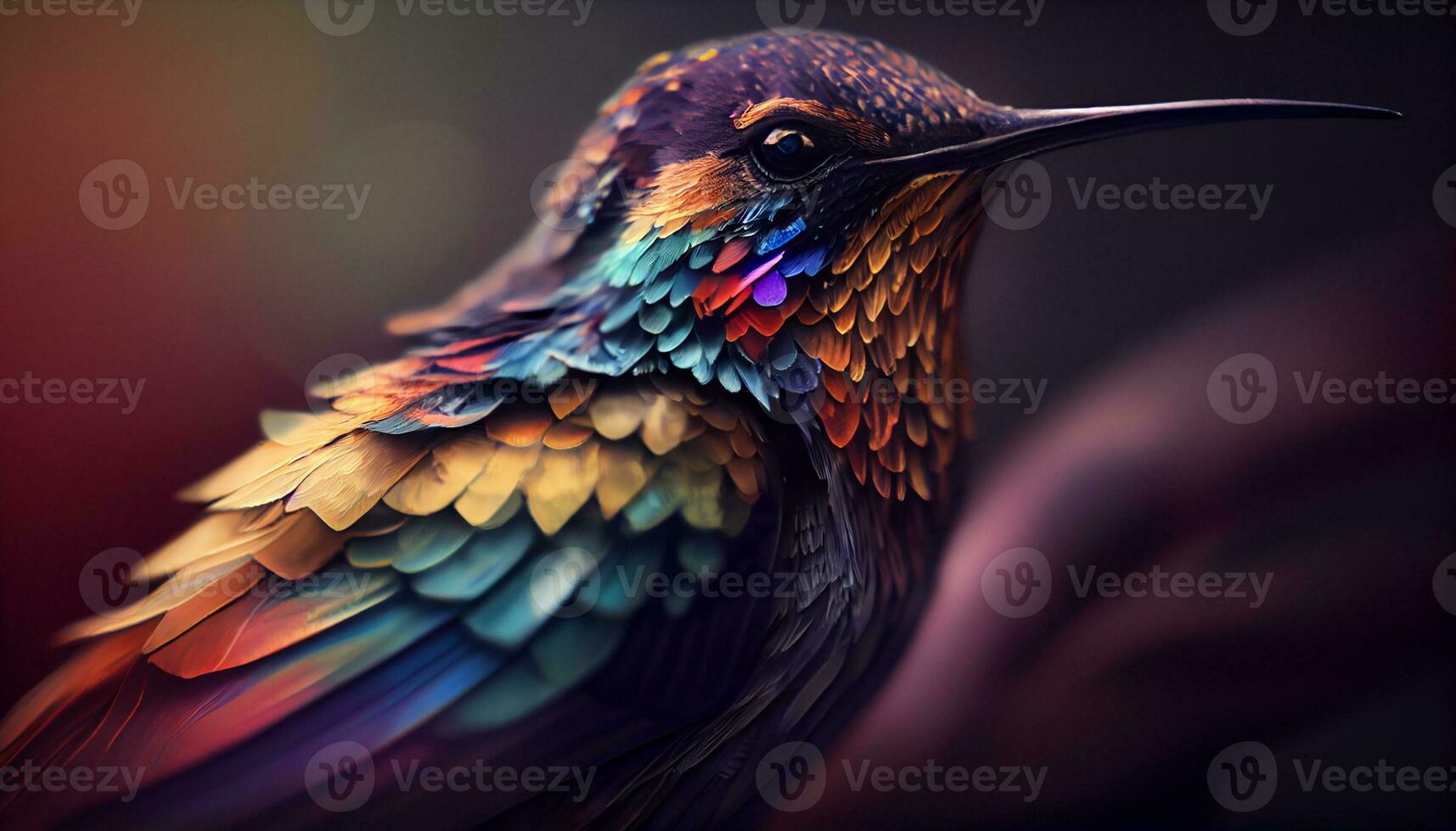 majestic hummingbird with rainbow feathers colors ,generative AI photo