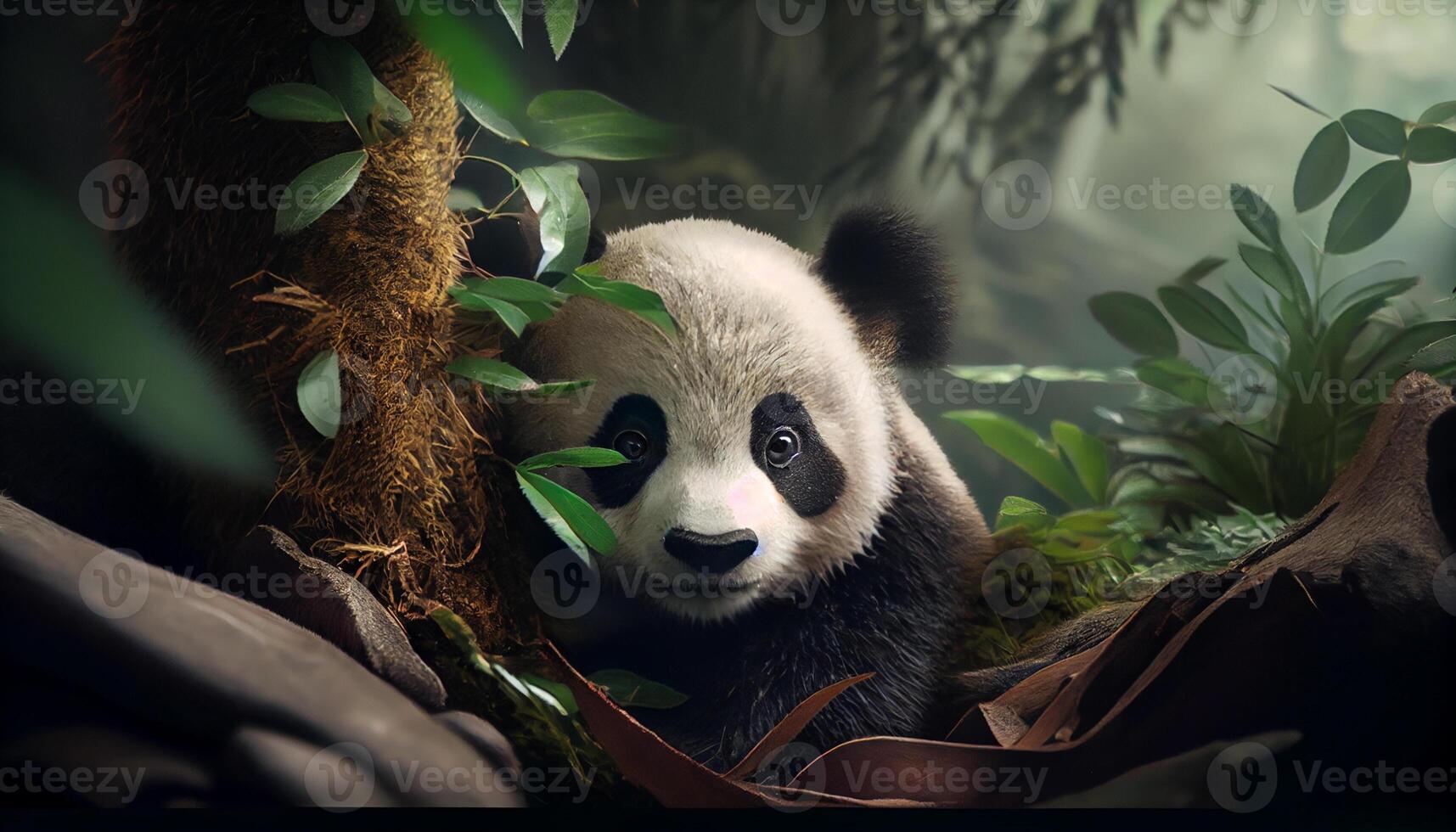 pequeño panda oso salvaje animal escena ,generativo ai foto