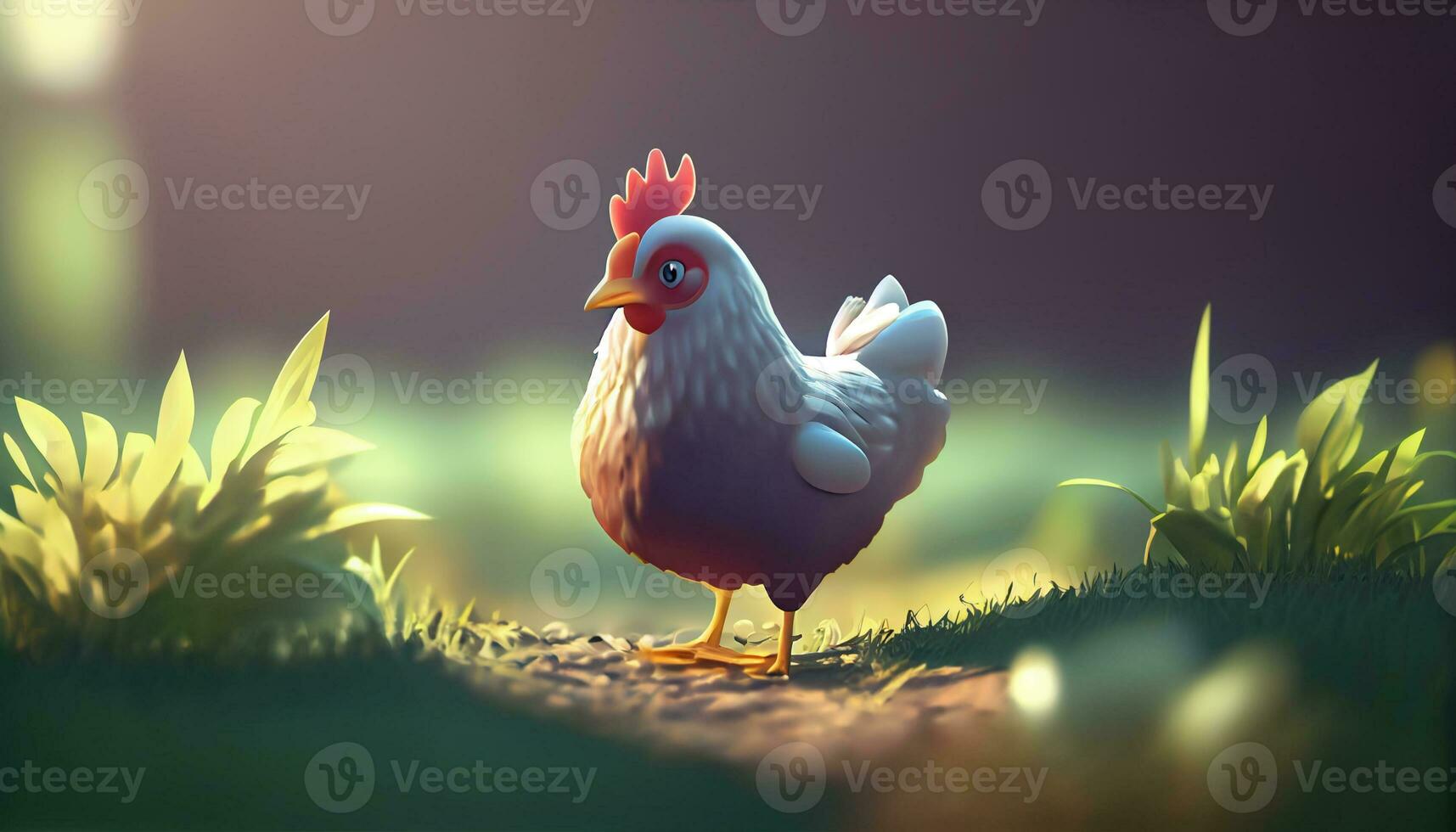 farm hen bird in the grass scene ,generative AI photo
