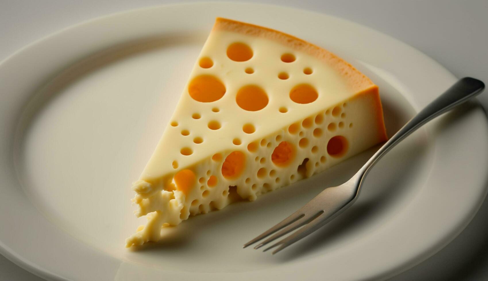 Fresh gourmet slice of yellow cheese on plate generated by AI photo