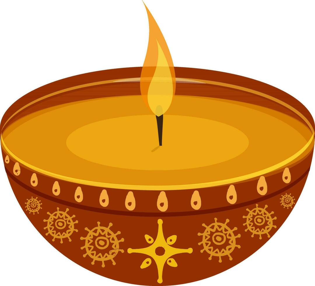 Illustration of floral oil lamp Diya design. vector