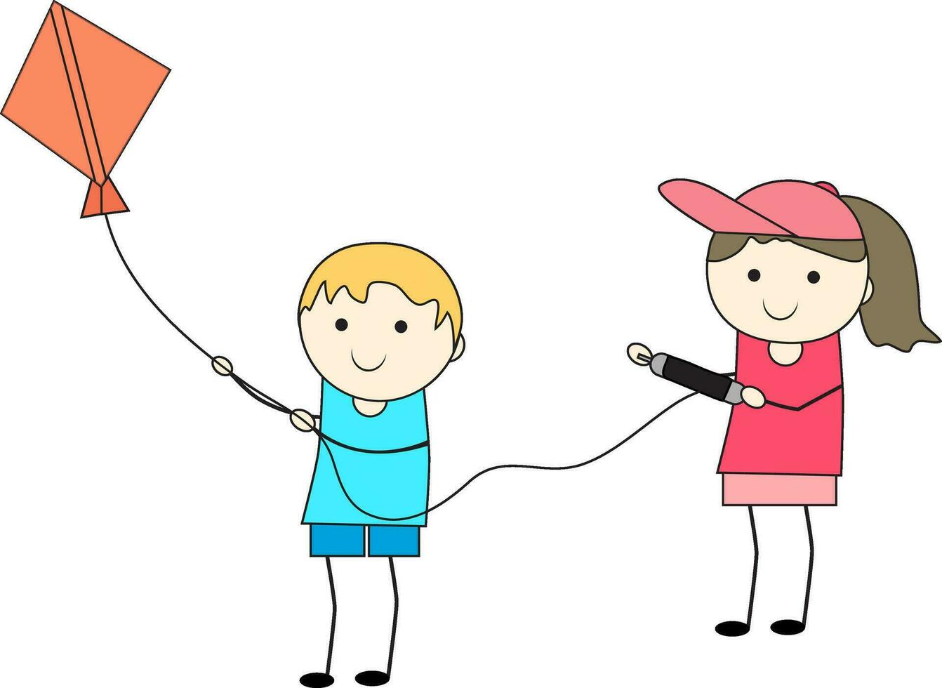 Doodle illustration of boy and girl. vector