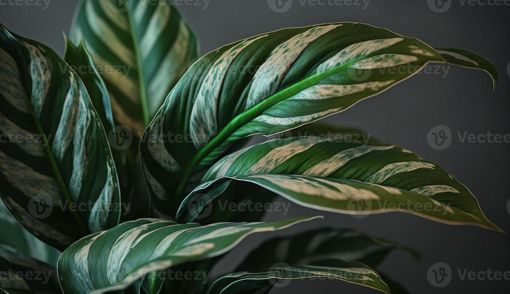 Green leaf close up with yellow vein pattern generated by AI photo