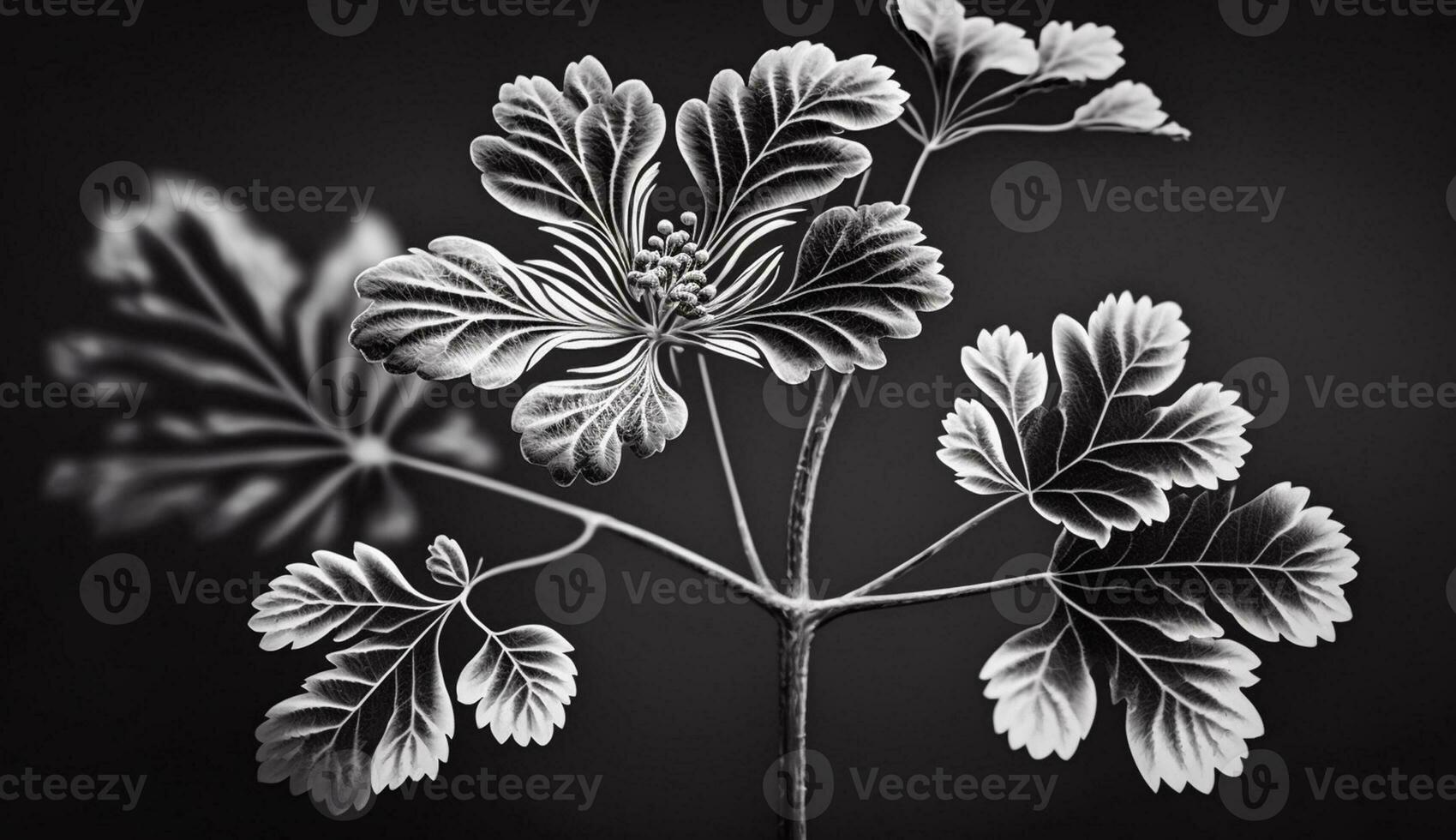 Green botanical illustration of a blossoming branch generated by AI photo