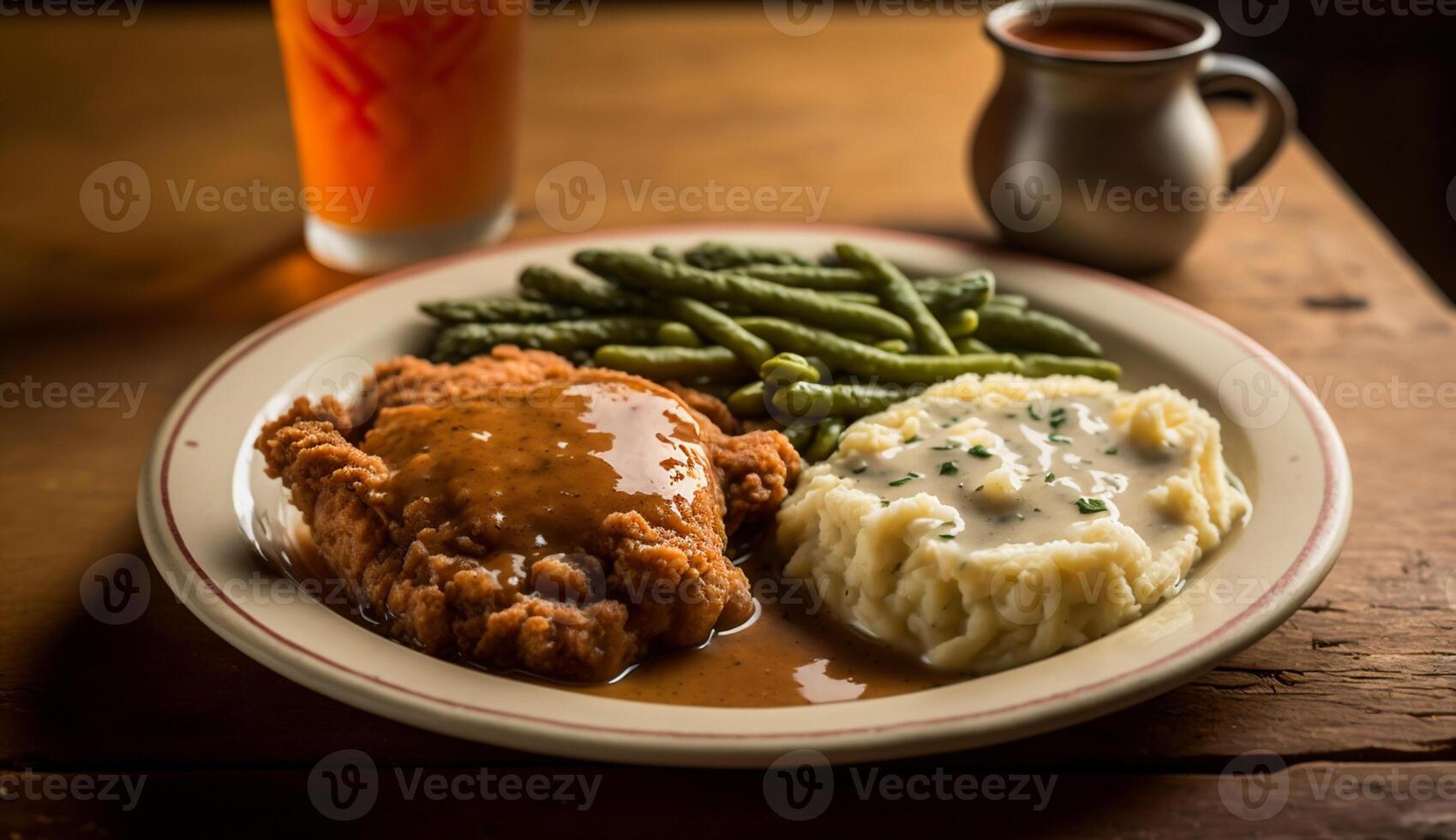 Freshly cooked gourmet meal on rustic table ,generative AI photo