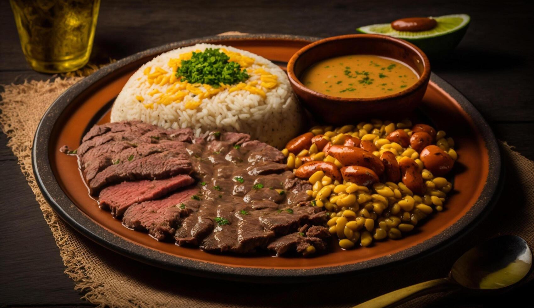 A la parrilla carne de vaca filete en rústico de madera plato ,generativo ai foto