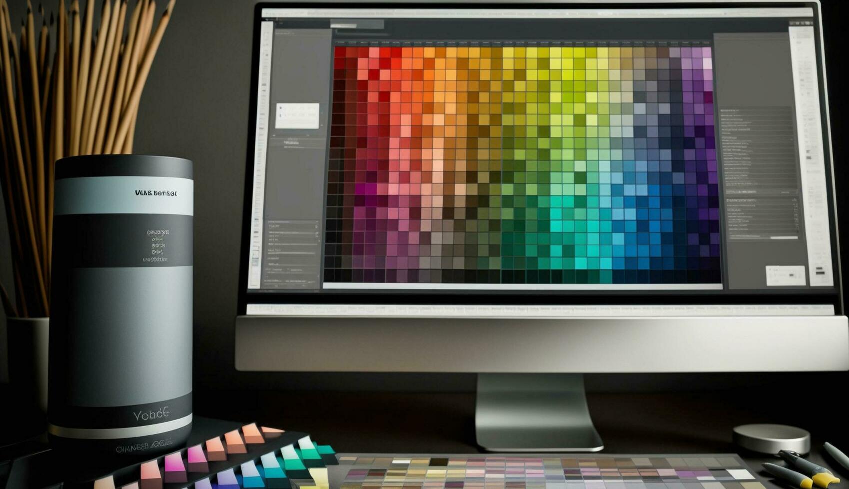Modern design digitally generated multi colored computer monitor ,generative AI photo